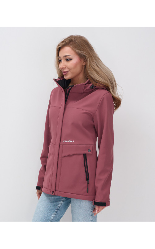 Женская спортивная ветровка с капюшоном softshell малинового цвета