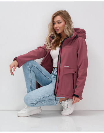 Женская спортивная ветровка с капюшоном softshell малинового цвета