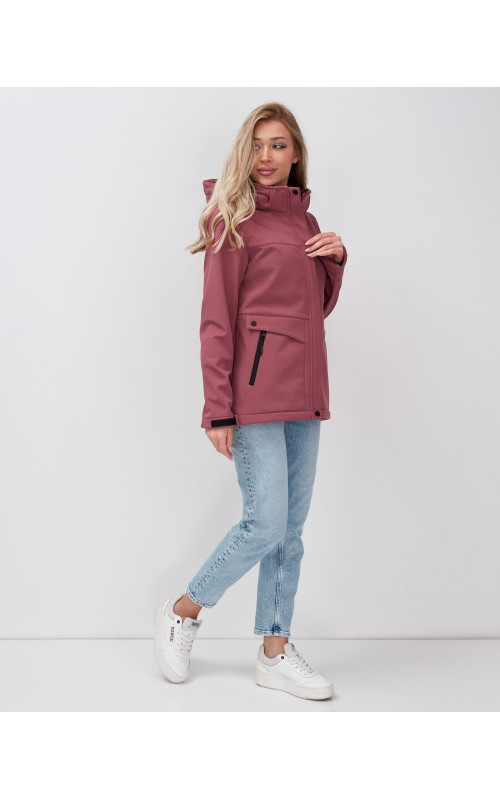 Женская спортивная ветровка с капюшоном softshell малинового цвета