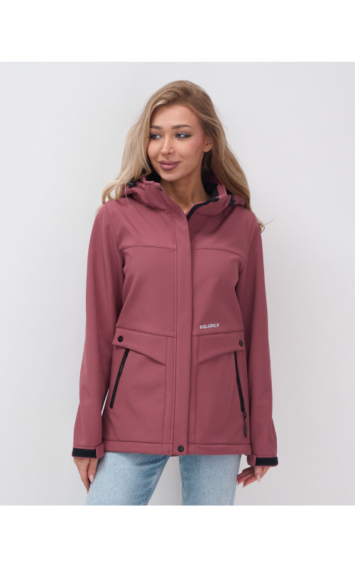 Женская спортивная ветровка с капюшоном softshell малинового цвета