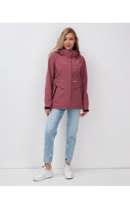 Женская спортивная ветровка с капюшоном softshell малинового цвета