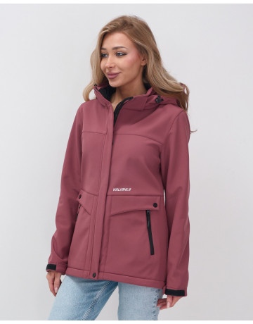 Женская спортивная ветровка с капюшоном softshell малинового цвета