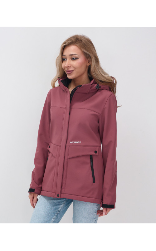 Женская спортивная ветровка с капюшоном softshell малинового цвета