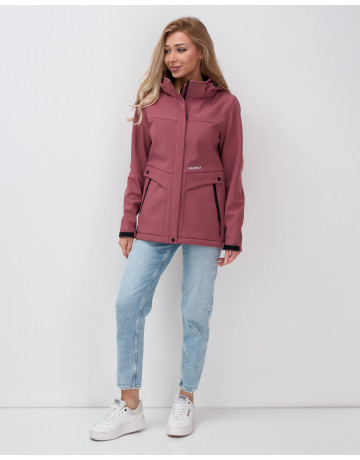 Женская спортивная ветровка с капюшоном softshell малинового цвета