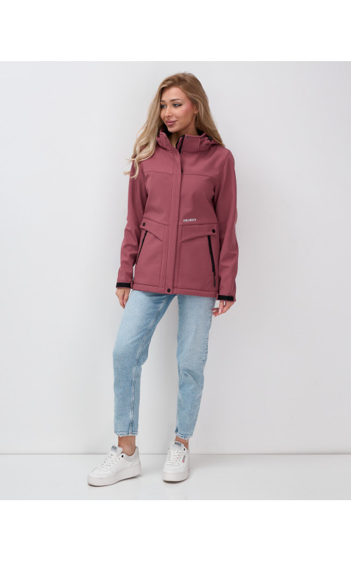 Женская спортивная ветровка с капюшоном softshell малинового цвета