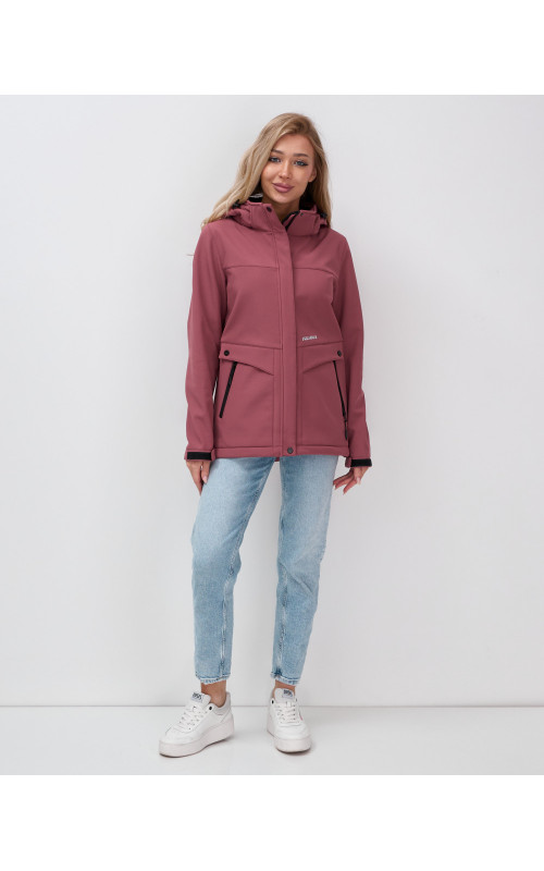 Женская спортивная ветровка с капюшоном softshell малинового цвета