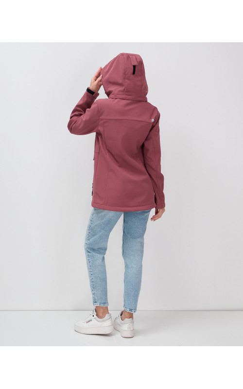 Женская спортивная ветровка с капюшоном softshell малинового цвета