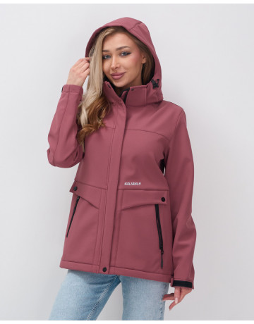 Женская спортивная ветровка с капюшоном softshell малинового цвета