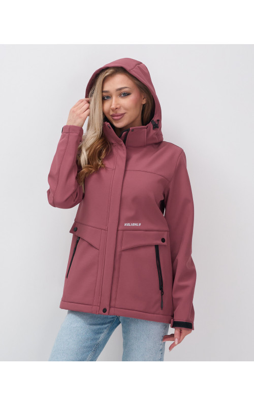 Женская спортивная ветровка с капюшоном softshell малинового цвета