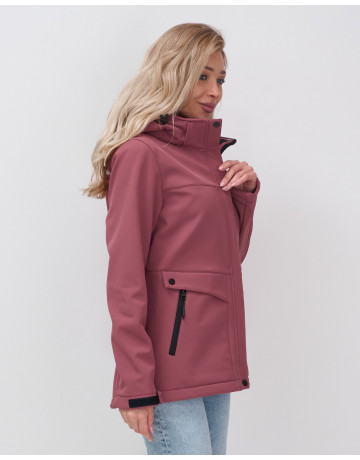 Женская спортивная ветровка с капюшоном softshell малинового цвета