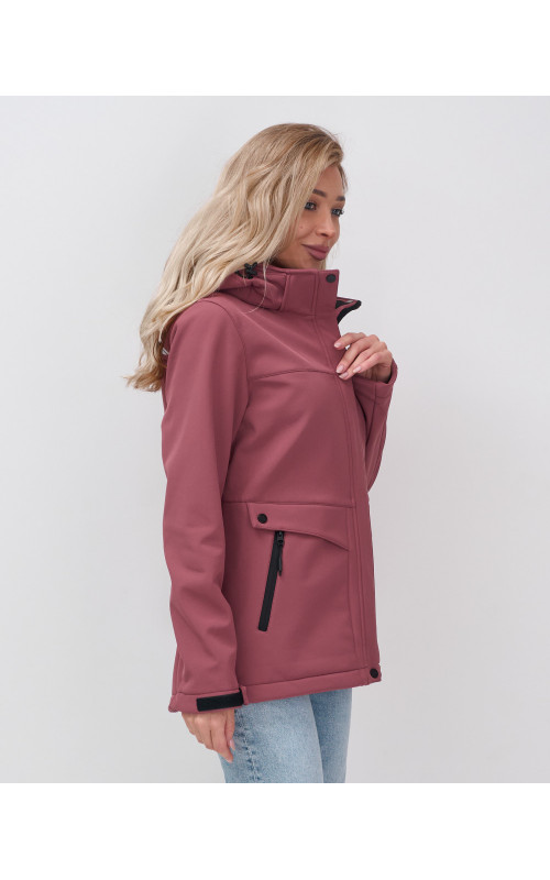 Женская спортивная ветровка с капюшоном softshell малинового цвета