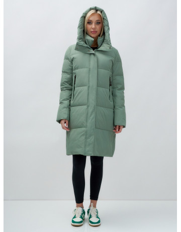 Тёплый женский пуховик с капюшоном до колена.