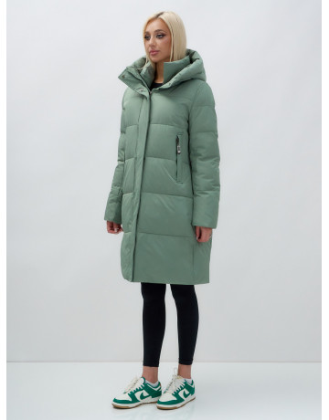Тёплый женский пуховик с капюшоном до колена.