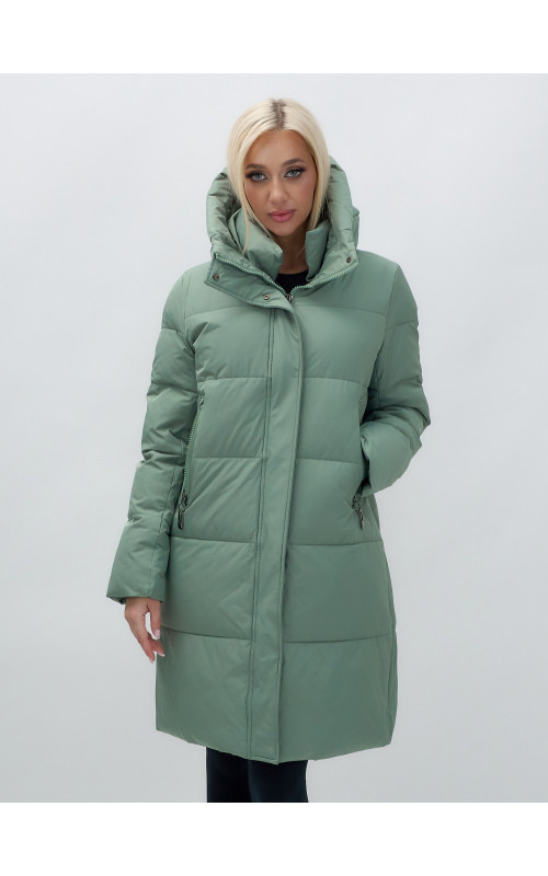 Тёплый женский пуховик с капюшоном до колена.
