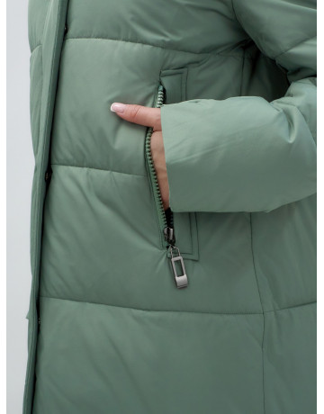 Тёплый женский пуховик с капюшоном до колена.