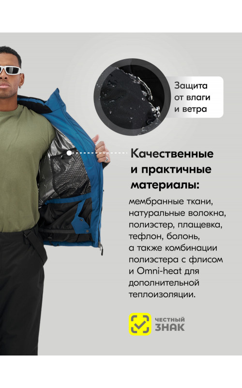Мужской зимний горнолыжный костюм синего цвета