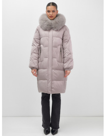 Длинный зимний пуховик с мехом песца.