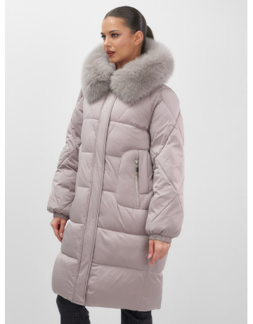 Длинный зимний пуховик с мехом песца.
