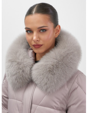 Длинный зимний пуховик с мехом песца.