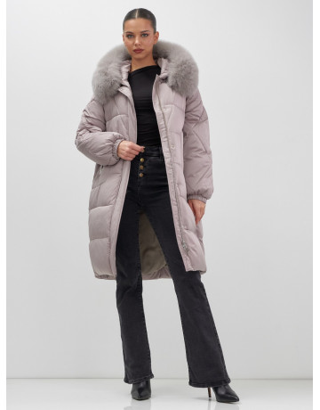 Длинный зимний пуховик с мехом песца.