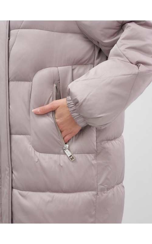 Длинный зимний пуховик с мехом песца.