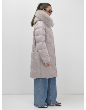 Длинный зимний пуховик с мехом песца.
