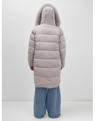 Длинный зимний пуховик с мехом песца.