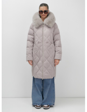 Длинный зимний пуховик с мехом песца.