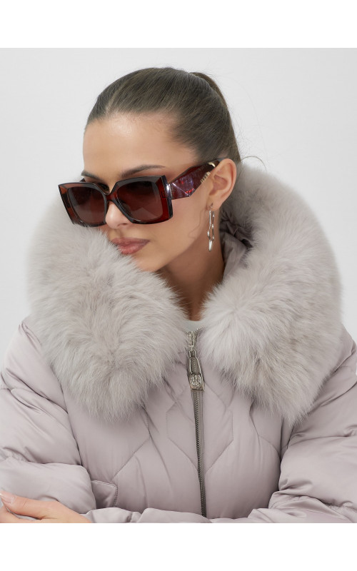 Длинный зимний пуховик с мехом песца.