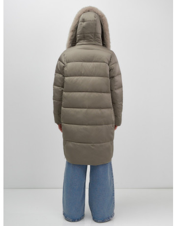 Длинный зимний пуховик с мехом песца.