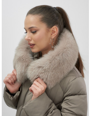 Длинный зимний пуховик с мехом песца.