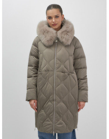 Длинный зимний пуховик с мехом песца.