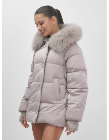 Пуховик с мехом песца, зима 2025, для женщин