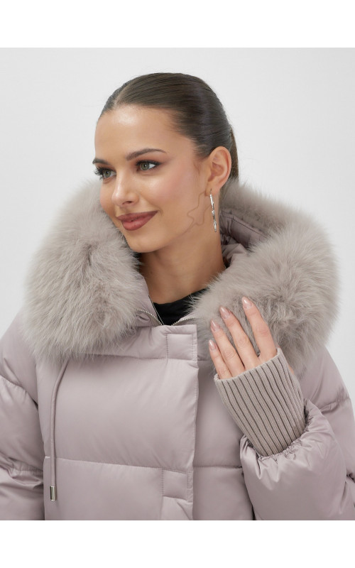 Пуховик с мехом песца, зима 2025, для женщин