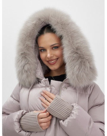 Пуховик с мехом песца, зима 2025, для женщин