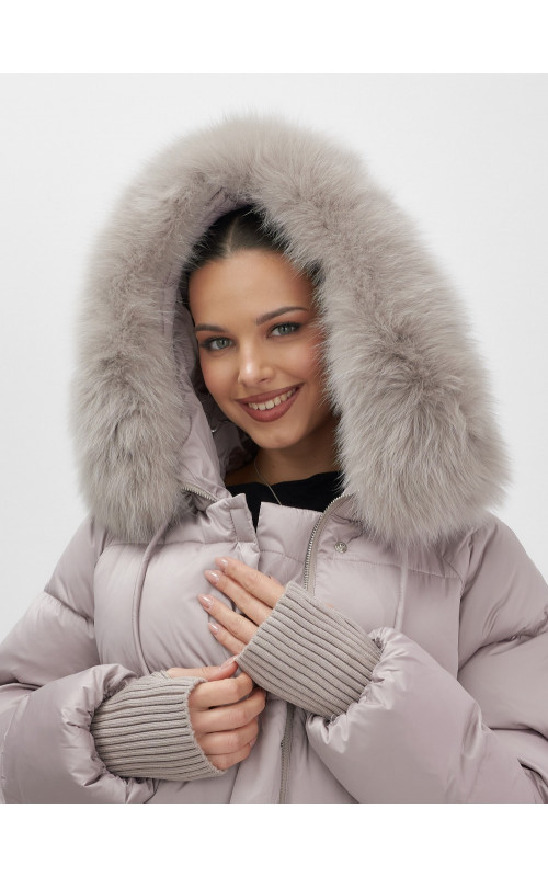 Пуховик с мехом песца, зима 2025, для женщин