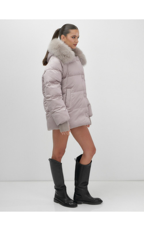 Пуховик с мехом песца, зима 2025, для женщин