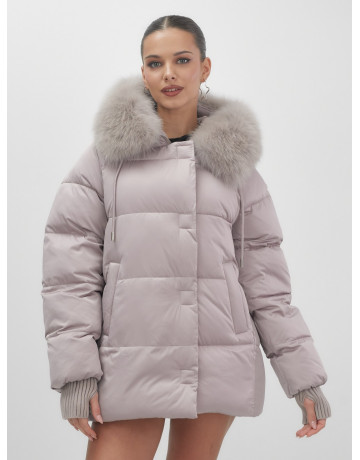 Пуховик с мехом песца, зима 2025, для женщин