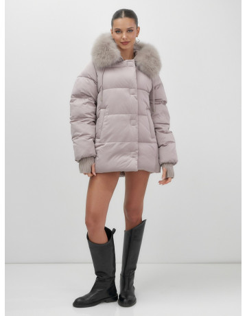 Пуховик с мехом песца, зима 2025, для женщин