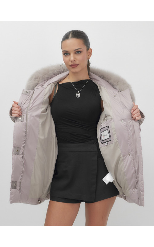 Пуховик с мехом песца, зима 2025, для женщин