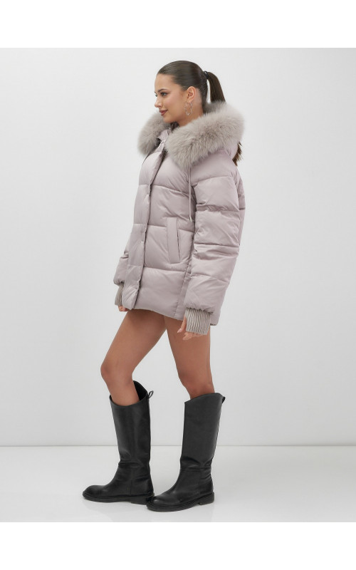 Пуховик с мехом песца, зима 2025, для женщин