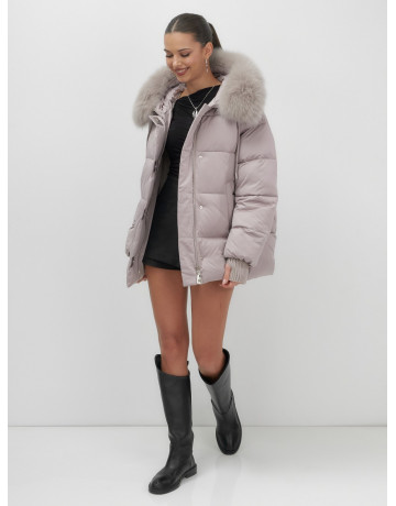 Пуховик с мехом песца, зима 2025, для женщин