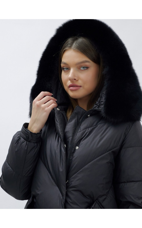 Тёплый женский пуховик с мехом песца