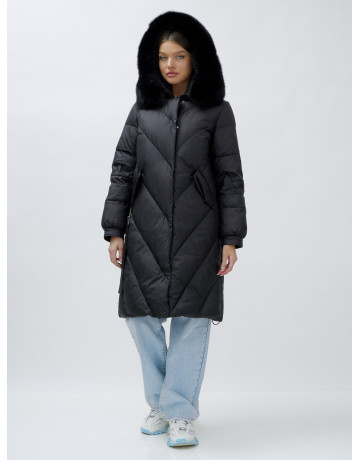 Тёплый женский пуховик с мехом песца