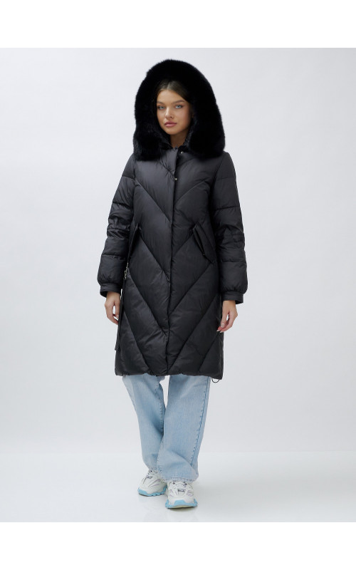 Тёплый женский пуховик с мехом песца