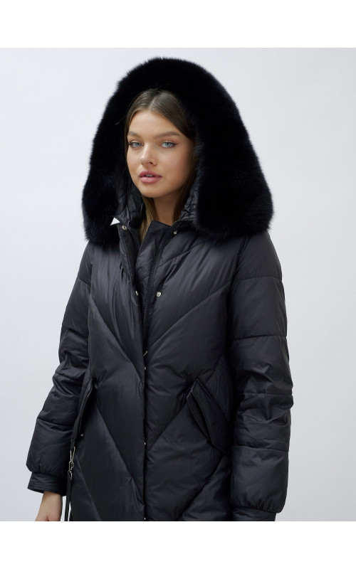 Тёплый женский пуховик с мехом песца