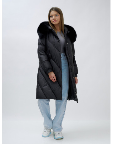 Тёплый женский пуховик с мехом песца