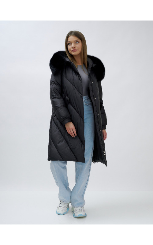 Тёплый женский пуховик с мехом песца