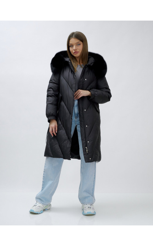 Тёплый женский пуховик с мехом песца