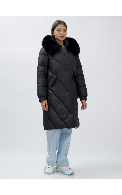 Тёплый женский пуховик с мехом песца